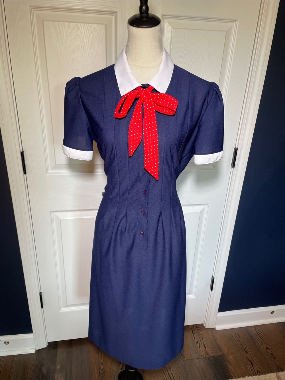 Vintage 1960s Lady Carol Pinup Rockabilly Sailor Costume Dress Navy Red Size XL